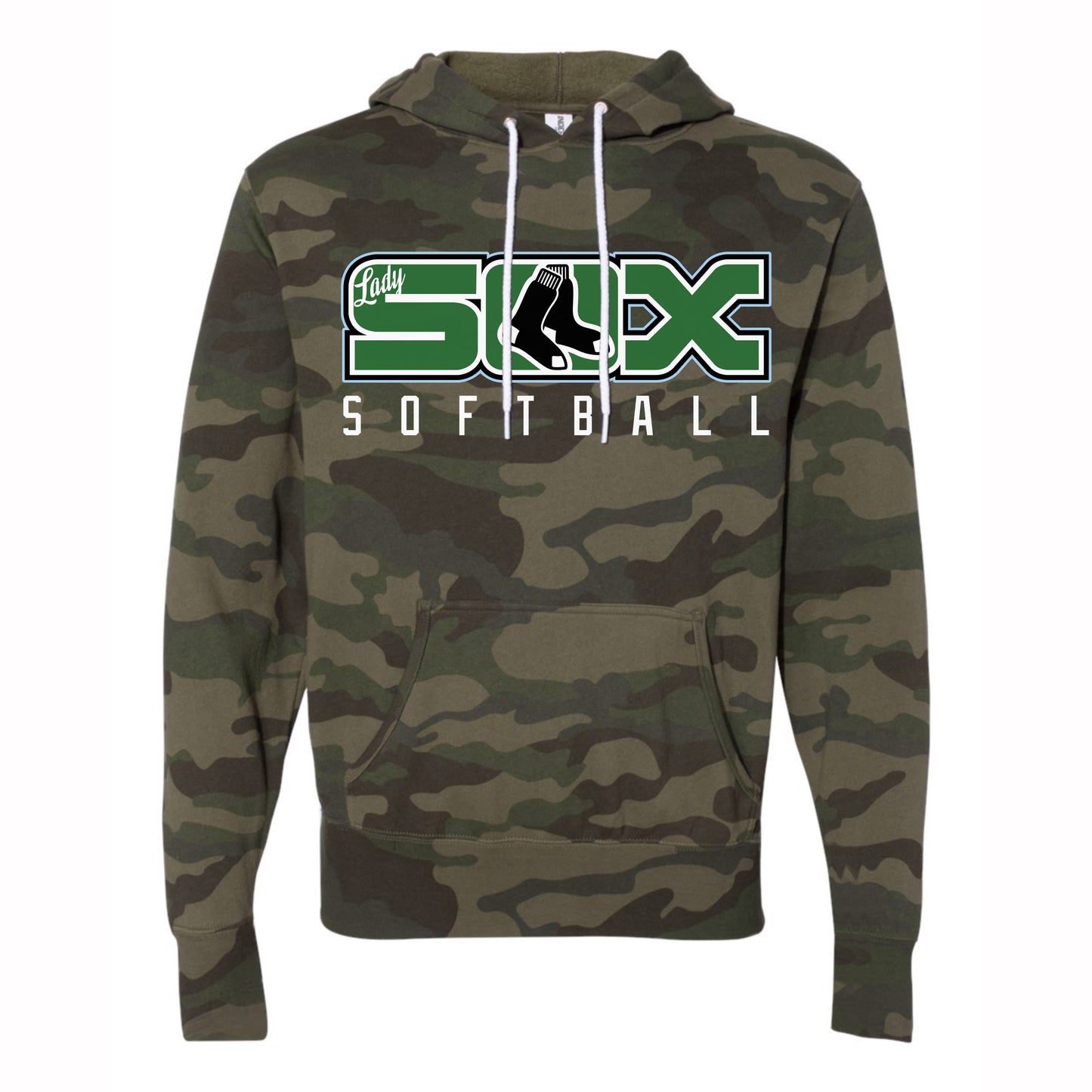 Lady SOX Softball Logo Forest Camo Adult Hoodie