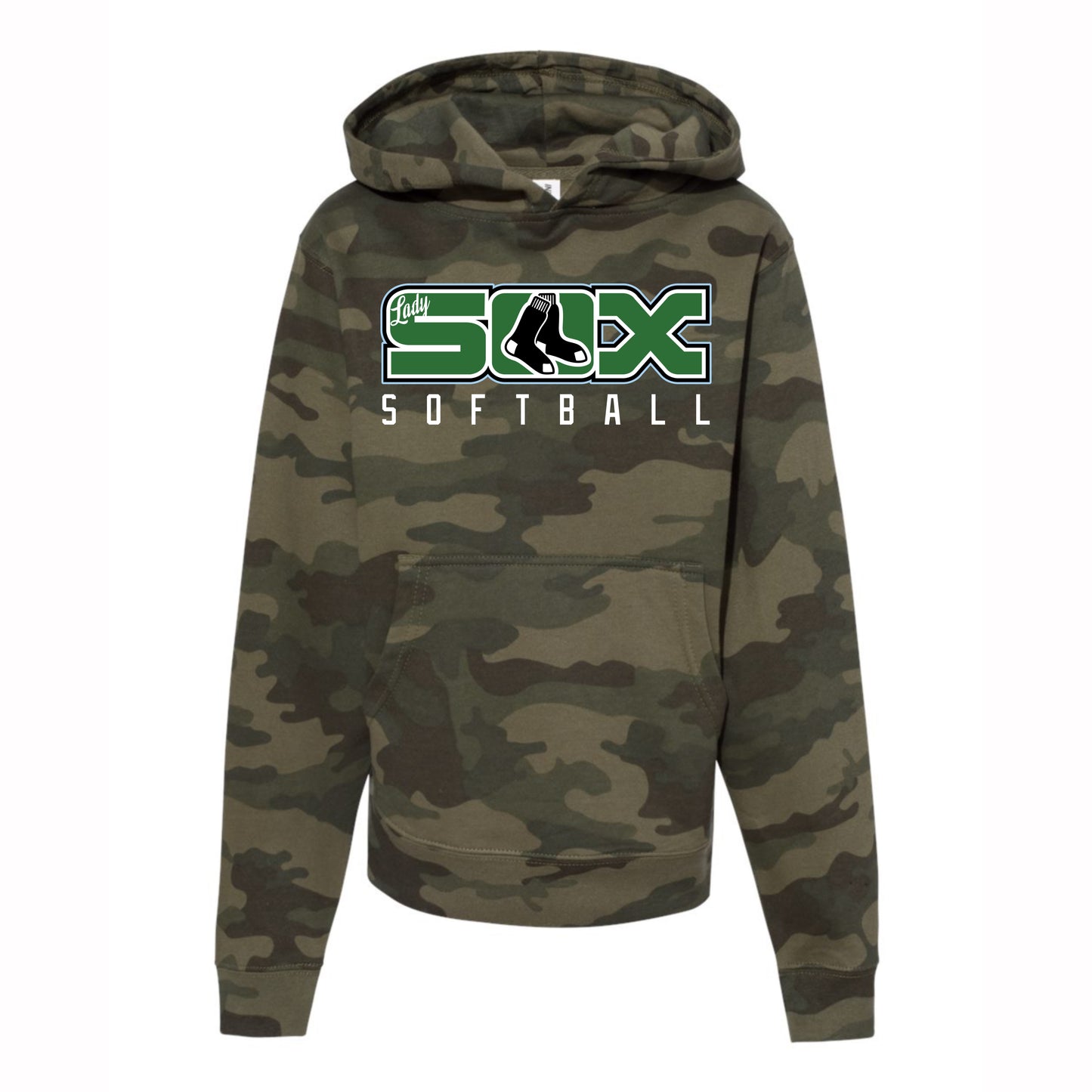 Lady SOX Softball Logo Forest Camo Youth Hoodie