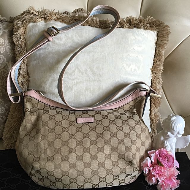 Beige & Pink Lattice Messenger Bag